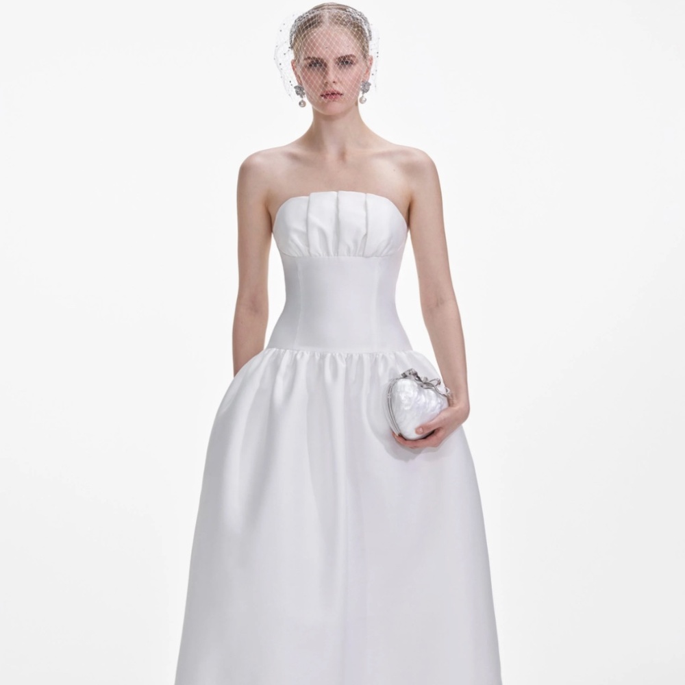 self-portrait White Taffeta Maxi Dress  Size:US10 - MSRP $700 - NWT